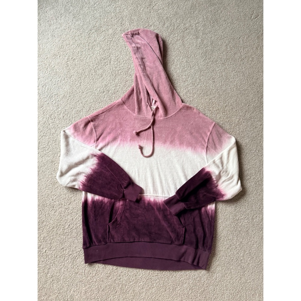 Treasure & Bond Womens Velour Ombre Hoodie Dip Dye Pink Purple Cream M